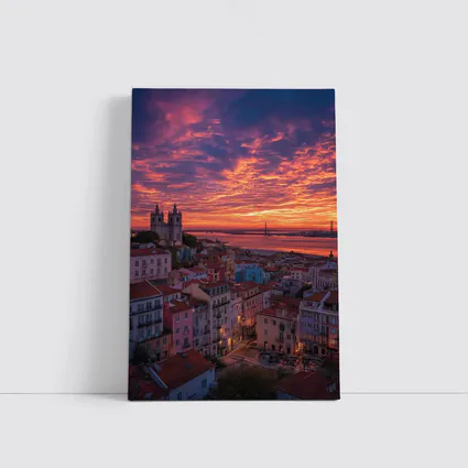 Lisbon Skyline Sunset Over Tagus River