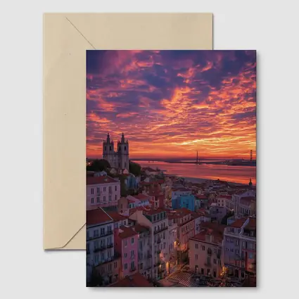 Lisbon Skyline Sunset Over Tagus River