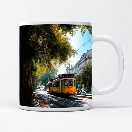 Yellow Tram on Cobblestone Lisbon Street