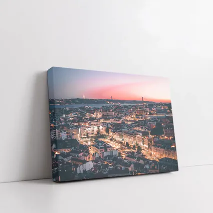 Lisbon City Skyline at Pink Sunset