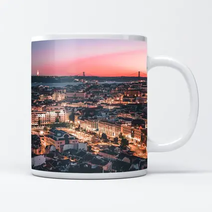 Lisbon City Skyline at Pink Sunset