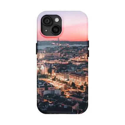 Lisbon City Skyline at Pink Sunset