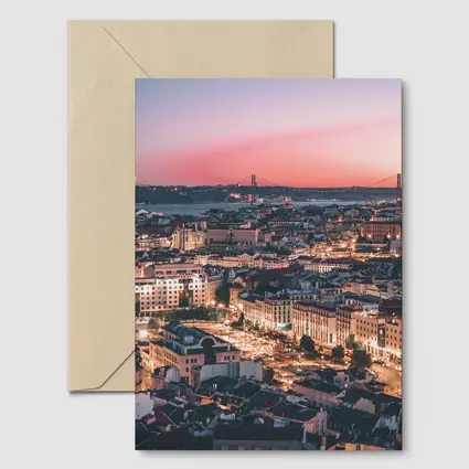 Lisbon City Skyline at Pink Sunset