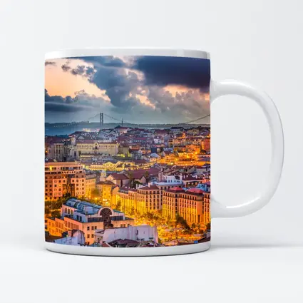 Lisbon Portugal City Skyline At Dusk
