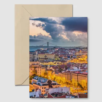 Lisbon Portugal City Skyline At Dusk