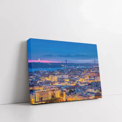 Lisbon City Skyline at Blue Hour Dusk