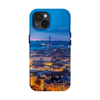 Lisbon City Skyline at Blue Hour Dusk