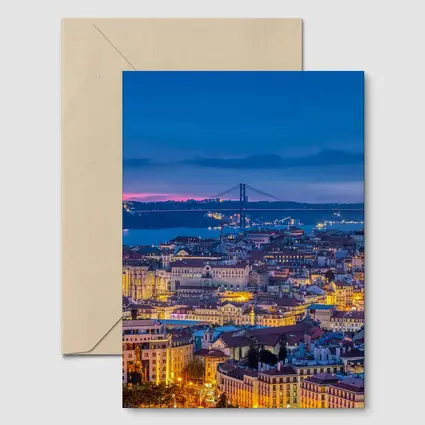 Lisbon City Skyline at Blue Hour Dusk