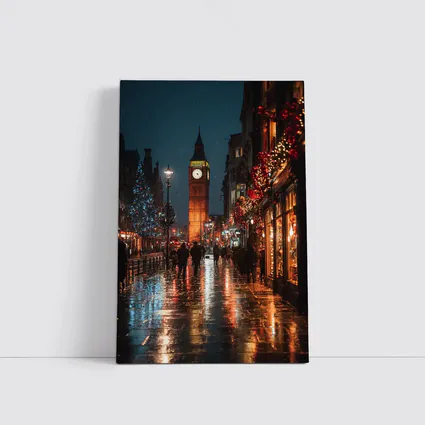 Big Ben London Christmas Night Rainy Street
