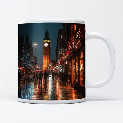 Big Ben London Christmas Night Rainy Street