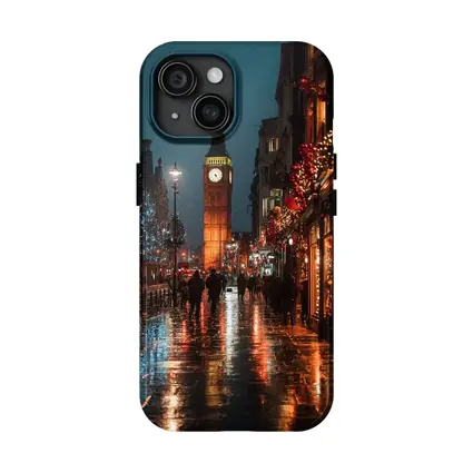 Big Ben London Christmas Night Rainy Street