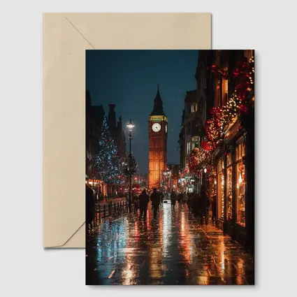 Big Ben London Christmas Night Rainy Street