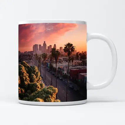 Los Angeles Downtown Skyline Sunset Palm Trees