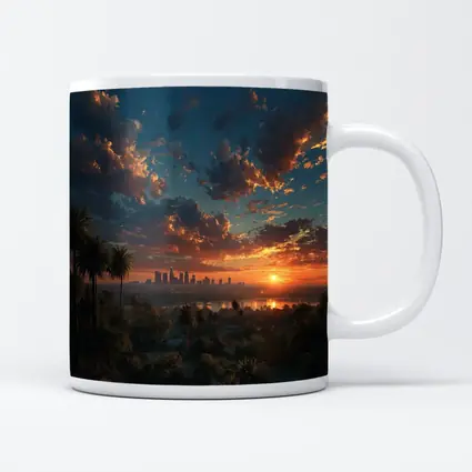 Los Angeles Sunset Skyline Palm Trees View