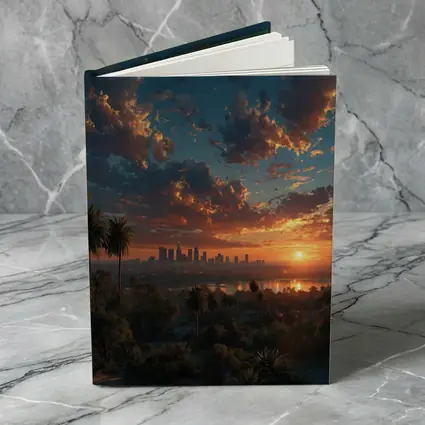 Los Angeles Sunset Skyline Palm Trees View