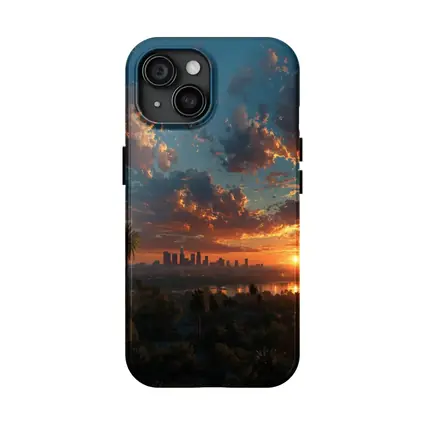 Los Angeles Sunset Skyline Palm Trees View