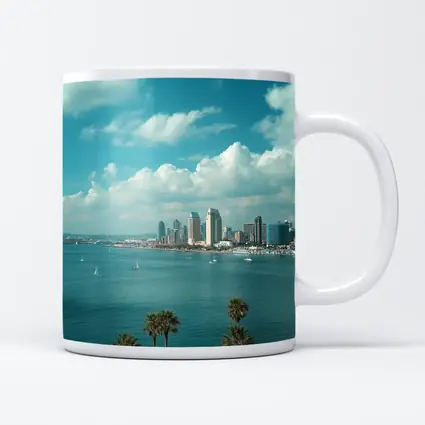 San Diego Bay Skyline Palm Trees Blue Sky