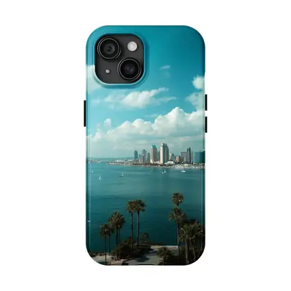 San Diego Bay Skyline Palm Trees Blue Sky