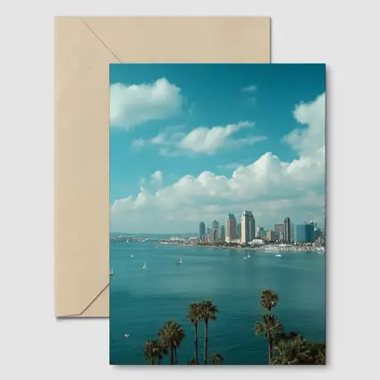 San Diego Bay Skyline Palm Trees Blue Sky
