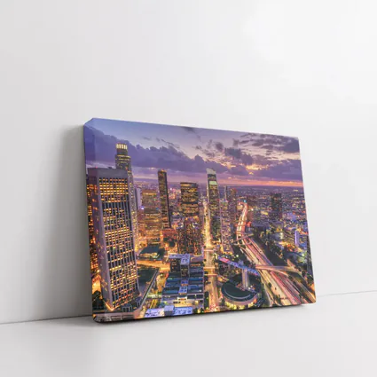 Los Angeles Downtown Skyline Purple Sunset Aerial