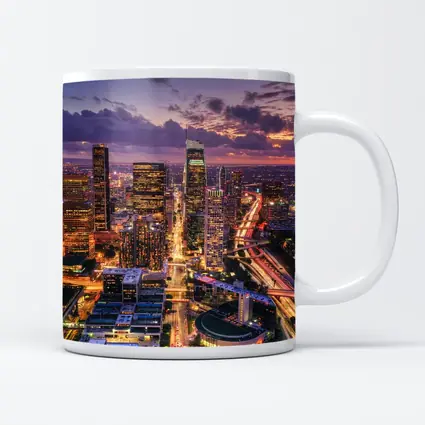 Los Angeles Downtown Skyline Purple Sunset Aerial