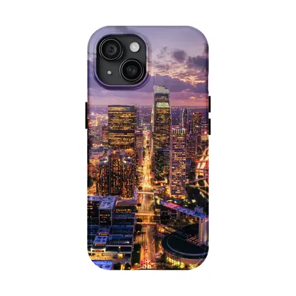 Los Angeles Downtown Skyline Purple Sunset Aerial