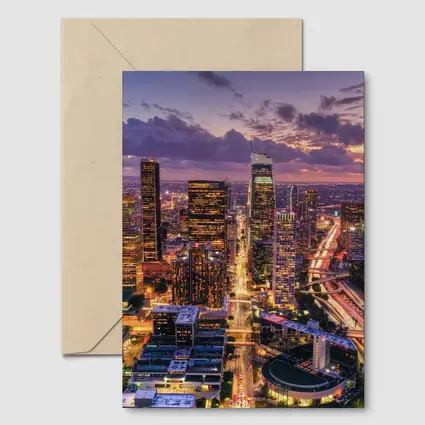 Los Angeles Downtown Skyline Purple Sunset Aerial
