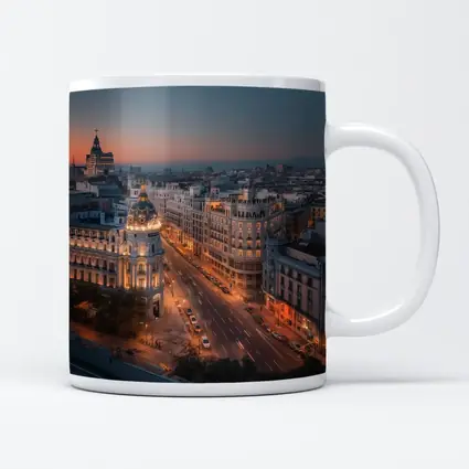 Madrid Gran Via Skyline At Dusk
