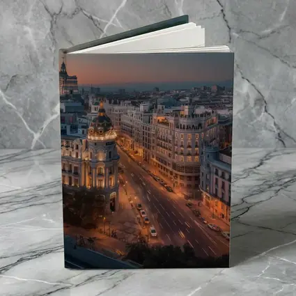Madrid Gran Via Skyline At Dusk