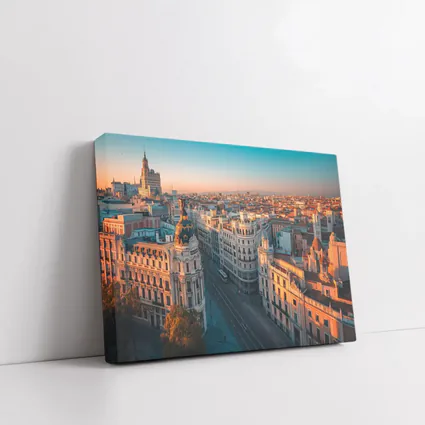 Madrid Gran Via Skyline at Golden Sunset