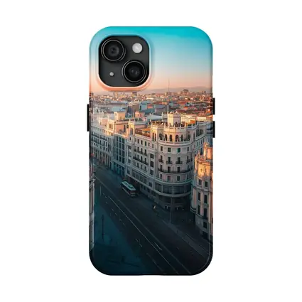 Madrid Gran Via Skyline at Golden Sunset