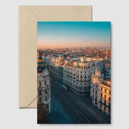 Madrid Gran Via Skyline at Golden Sunset