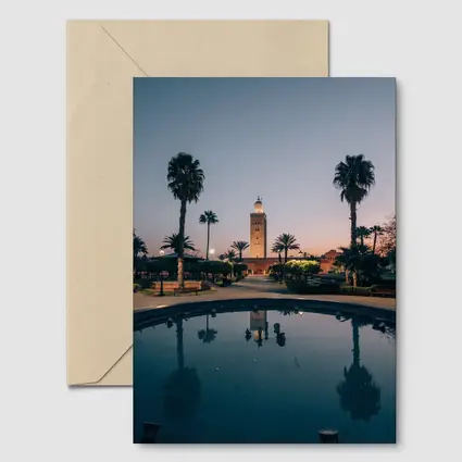 Koutoubia Mosque Minaret Marrakech Dusk Reflection