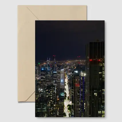 Melbourne City Skyline Glowing At Night