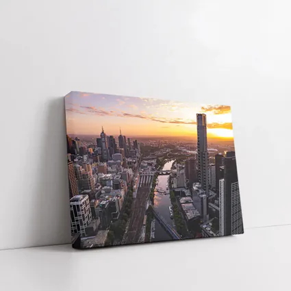 Melbourne Skyline Aerial View Golden Sunset