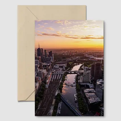 Melbourne Skyline Aerial View Golden Sunset