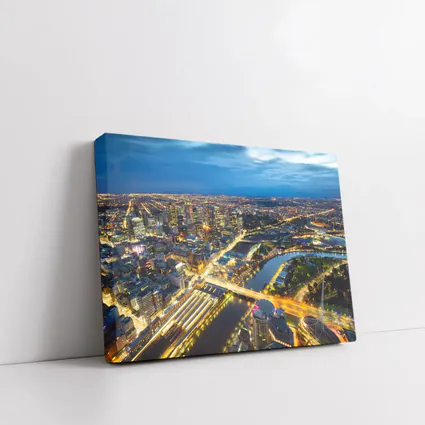 Melbourne City Skyline Aerial Night View