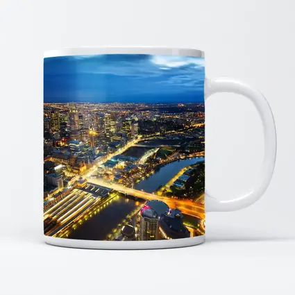 Melbourne City Skyline Aerial Night View