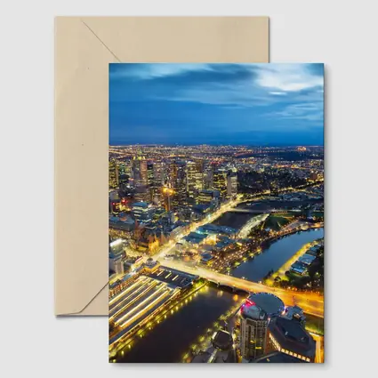 Melbourne City Skyline Aerial Night View