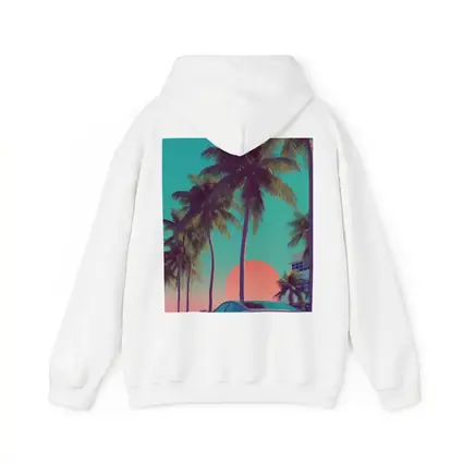 Retro Muscle Car Miami Palm Tree Sunset