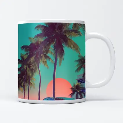 Retro Muscle Car Miami Palm Tree Sunset
