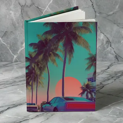 Retro Muscle Car Miami Palm Tree Sunset