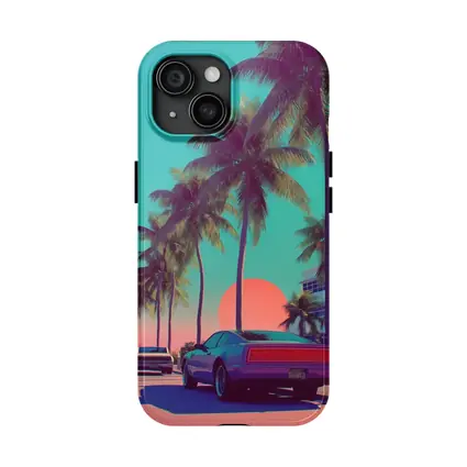 Retro Muscle Car Miami Palm Tree Sunset