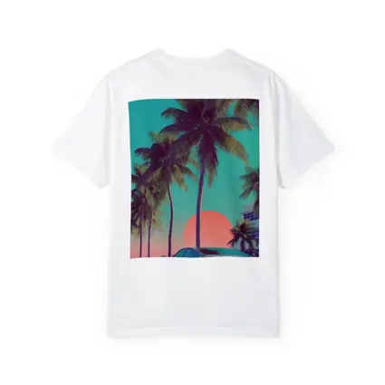 Retro Muscle Car Miami Palm Tree Sunset