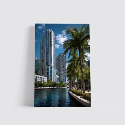 Miami River Downtown Skyline Palm Trees