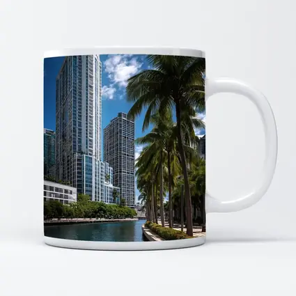 Miami River Downtown Skyline Palm Trees