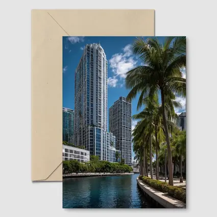 Miami River Downtown Skyline Palm Trees