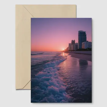 Miami Beach Sunset Purple Sky Cityscape