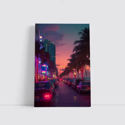 Miami Neon Sunset Palm Tree Boulevard
