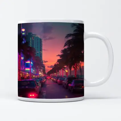Miami Neon Sunset Palm Tree Boulevard